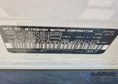 2019 Mitsubishi Outlander Sport Es z USA, uszkodzony, nr VIN JA4AP3AU3KU015097